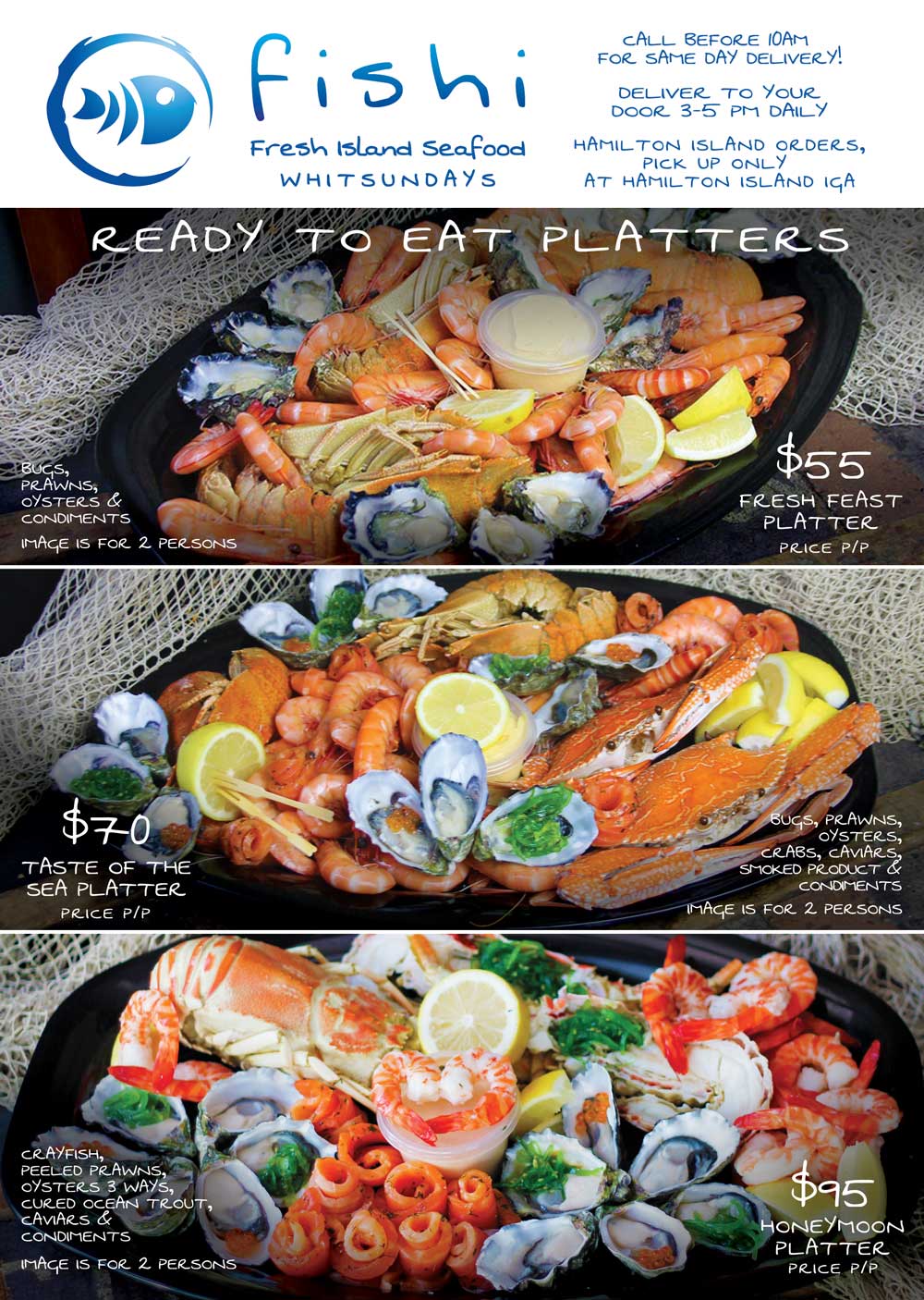 FISHI Fresh seafood platter, fish, wild caught prawns Whitsundays Check our brochure online